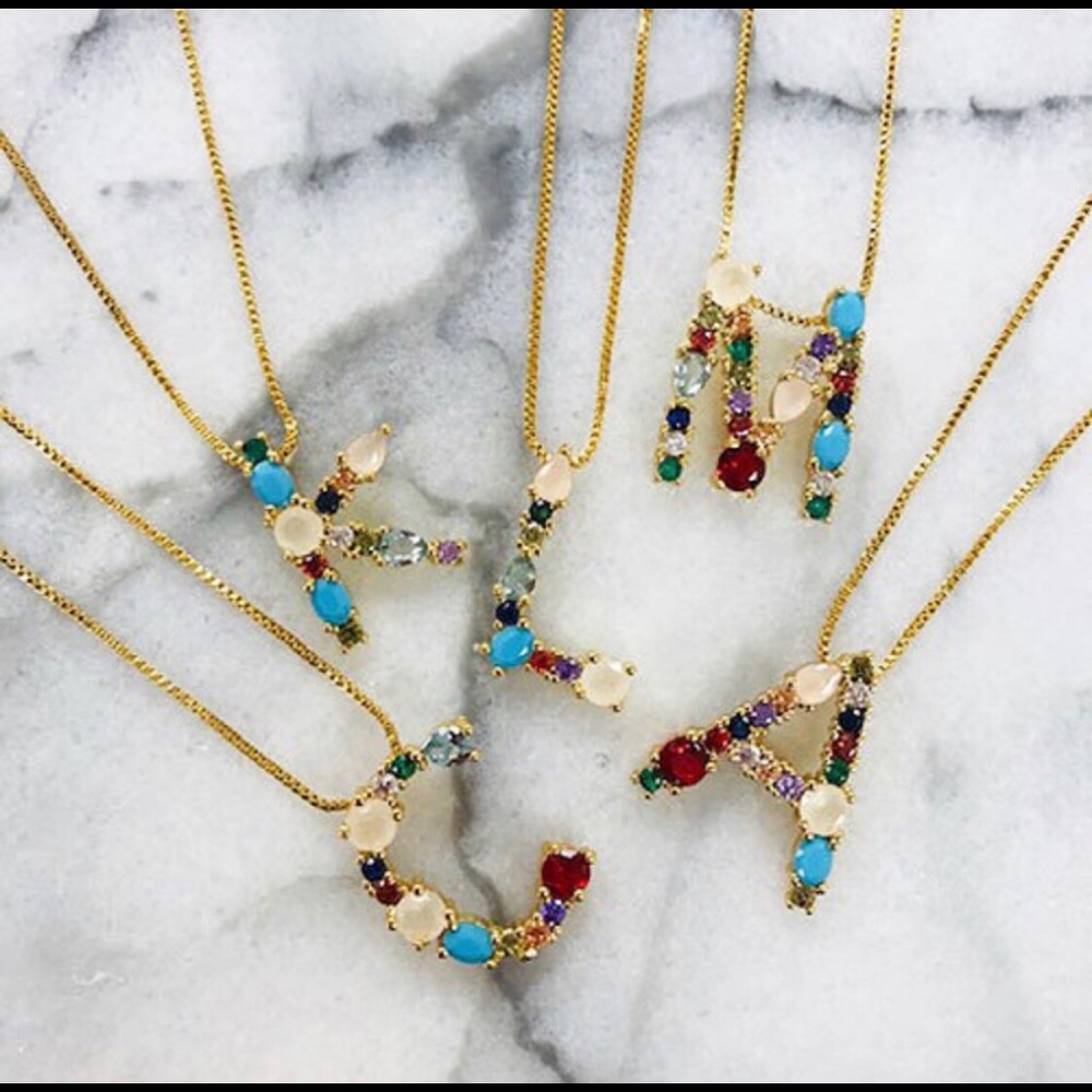 Multi-Colored Stone Initial Letter Necklaces-Bout… - image 1